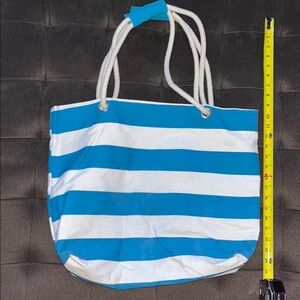 Teal Blue and White Striped Tote Bag